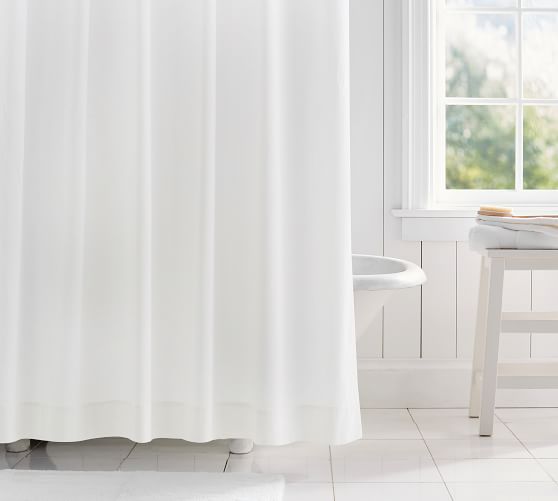 Washed Cotton Shower Curtain With Lace Trim Pottery Barn