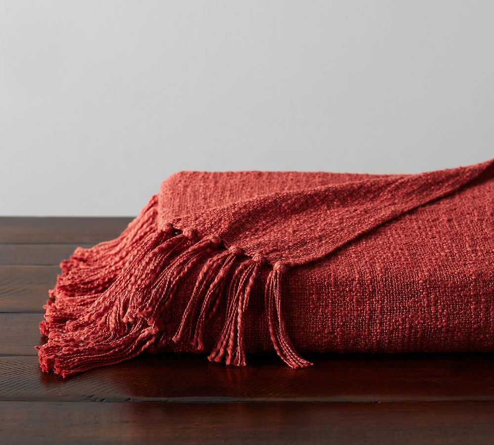 Solid Textured Tassel Throw Blanket | Pottery Barn