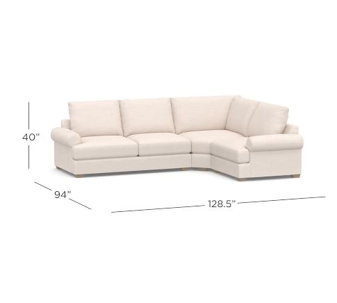 Canyon Roll Arm Upholstered 3-Piece Sectional with Wedge | Pottery Barn