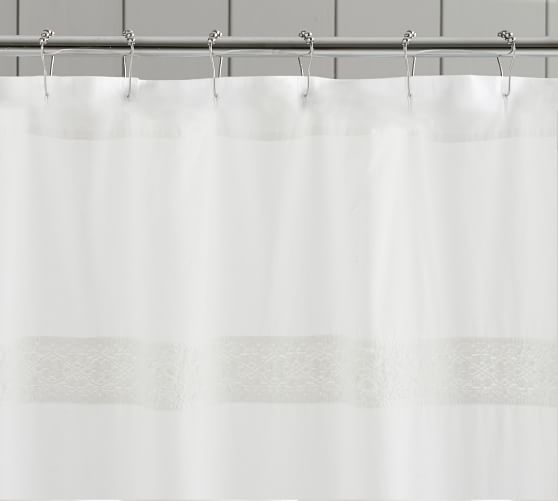 Washed Cotton Shower Curtain With Lace Trim Pottery Barn