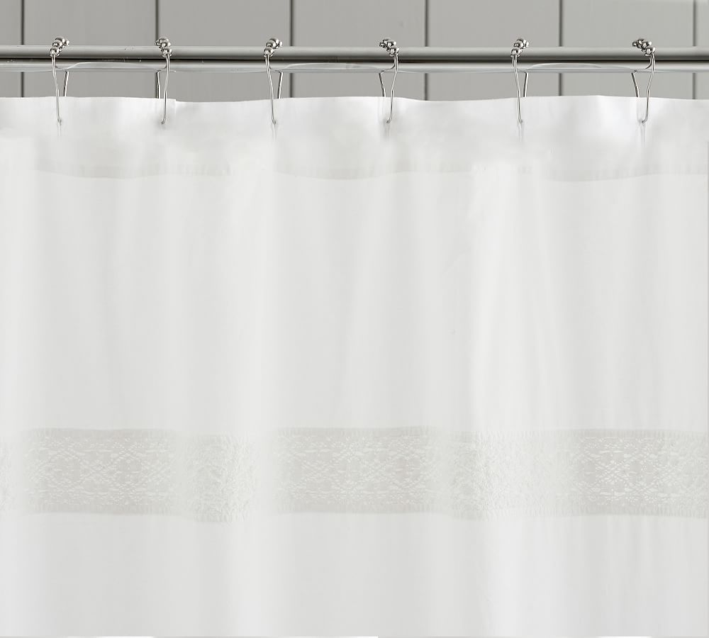 Washed Cotton Shower Curtain With Lace Trim Pottery Barn
