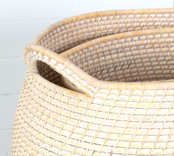 Honore Whitewash Woven Baskets Set of 2 Storage Basket Pottery Barn