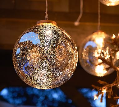 Lit Silver Mercury Hanging Orb | Pottery Barn