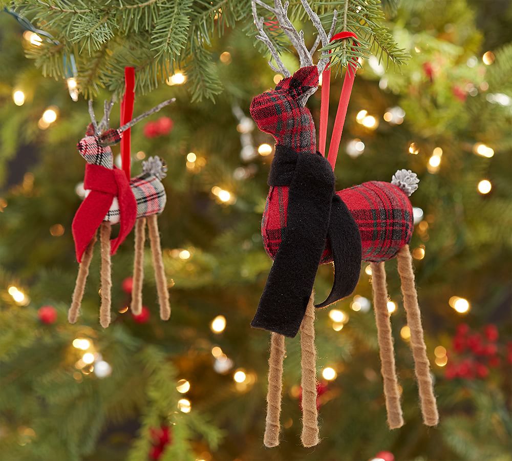 Plaid Reindeer Christmas Ornaments | Pottery Barn