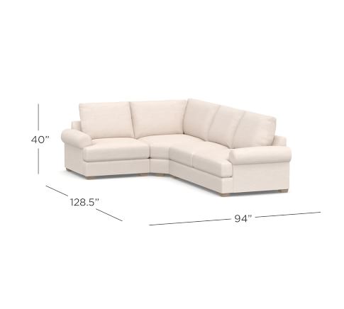 Canyon Roll Arm Upholstered 3-Piece Sectional with Wedge | Pottery Barn