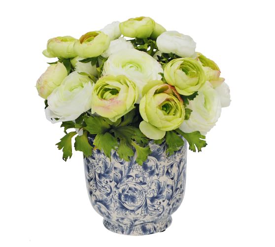 Faux Garden White Roses Arrangement In Vase Pottery Barn