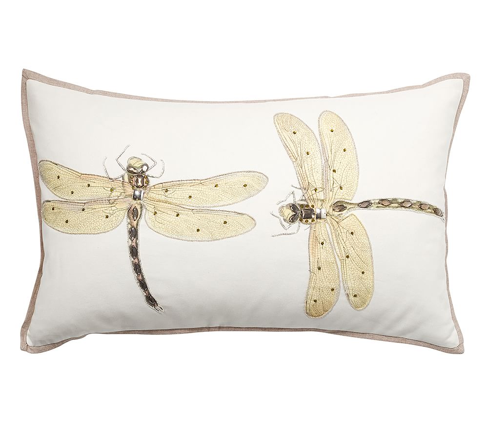 Luxe Dragonfly Embroidered Lumbar Decorative Pillow Cover Pottery Barn