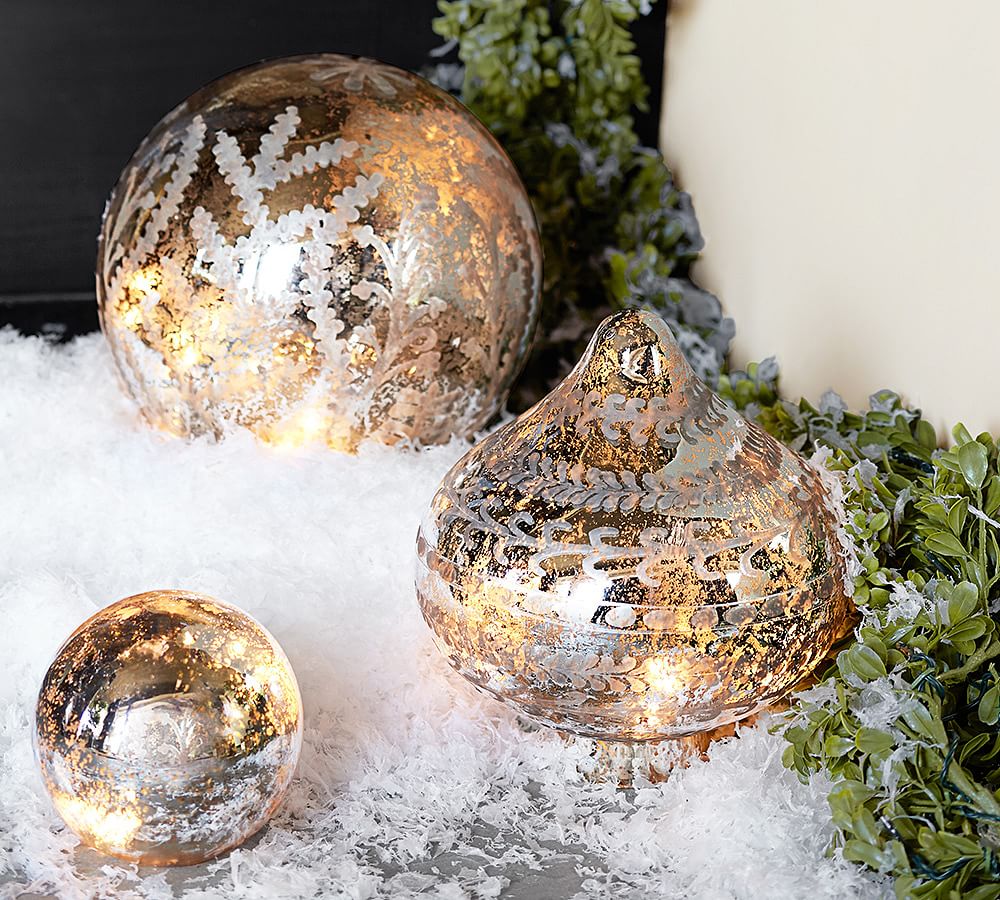 Etched Mercury Glass Christmas Ornaments Pottery Barn