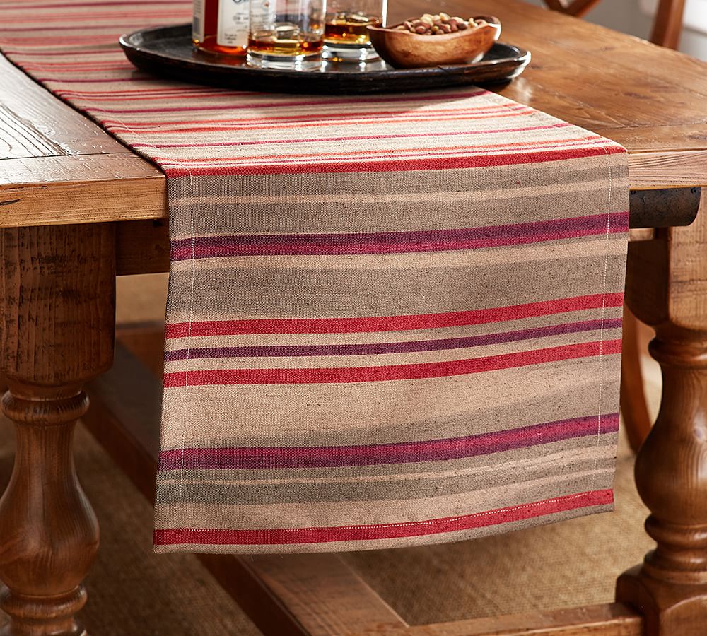 Aubree Stripe Indoor/Outdoor Recycled Yarn Table Runner Pottery Barn