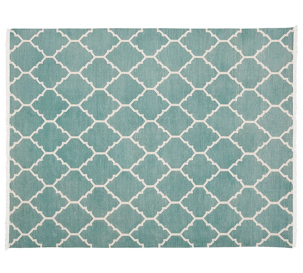 Aqua Blue Natalie Dhurrie Rug Patterned Rugs Pottery Barn