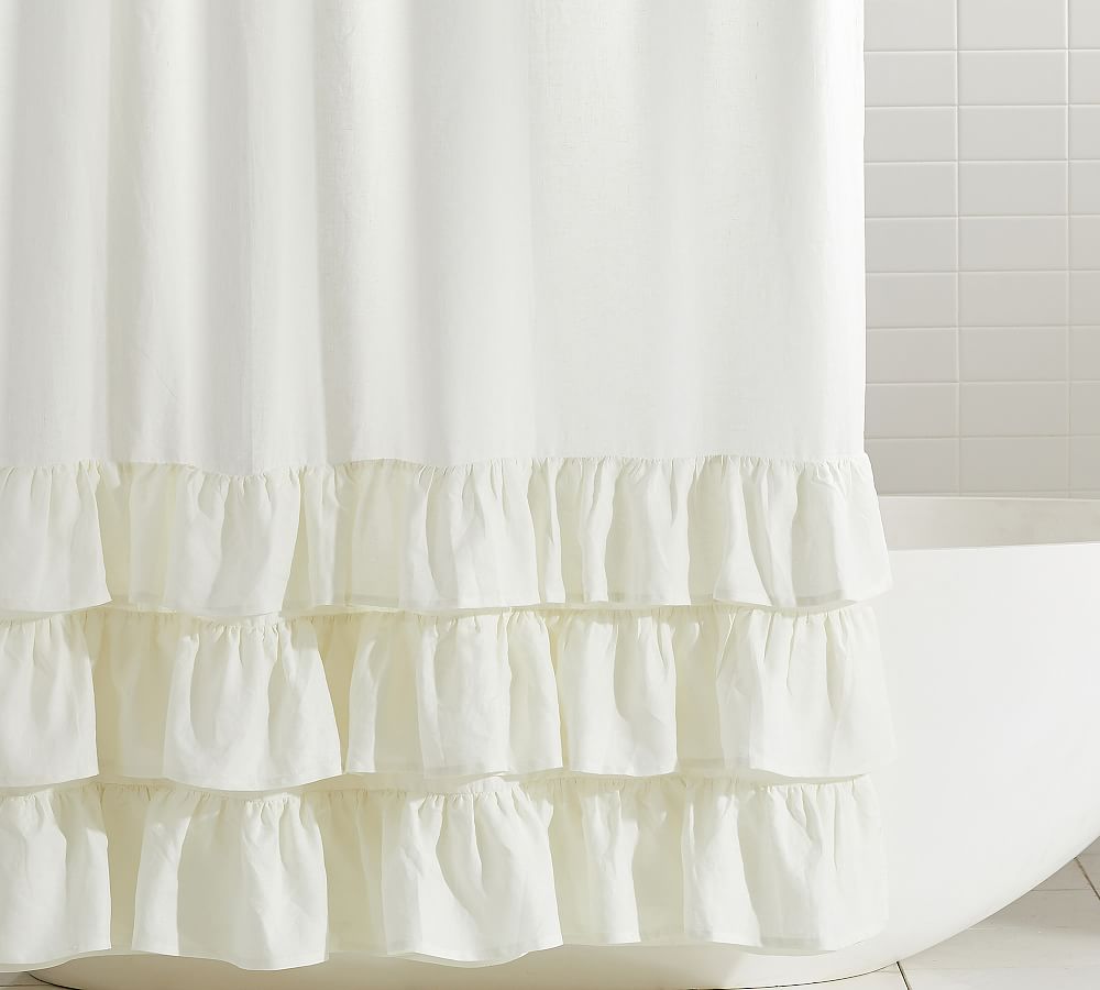 Linen Ruffle Shower Curtain Pottery Barn