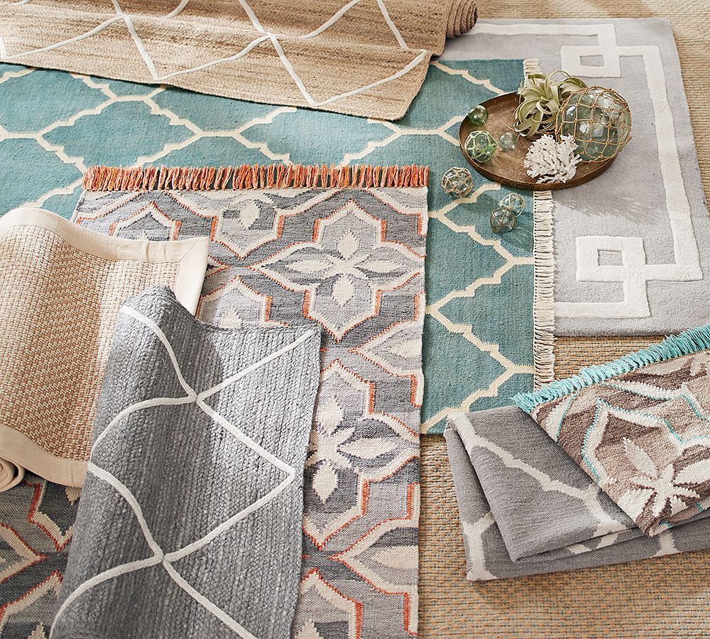 Aqua Blue Natalie Dhurrie Rug Patterned Rugs Pottery Barn