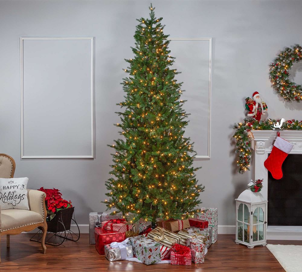 7.5ft/9ft Pre-Lit Manitoba Pine Artificial Christmas Trees | Pottery Barn