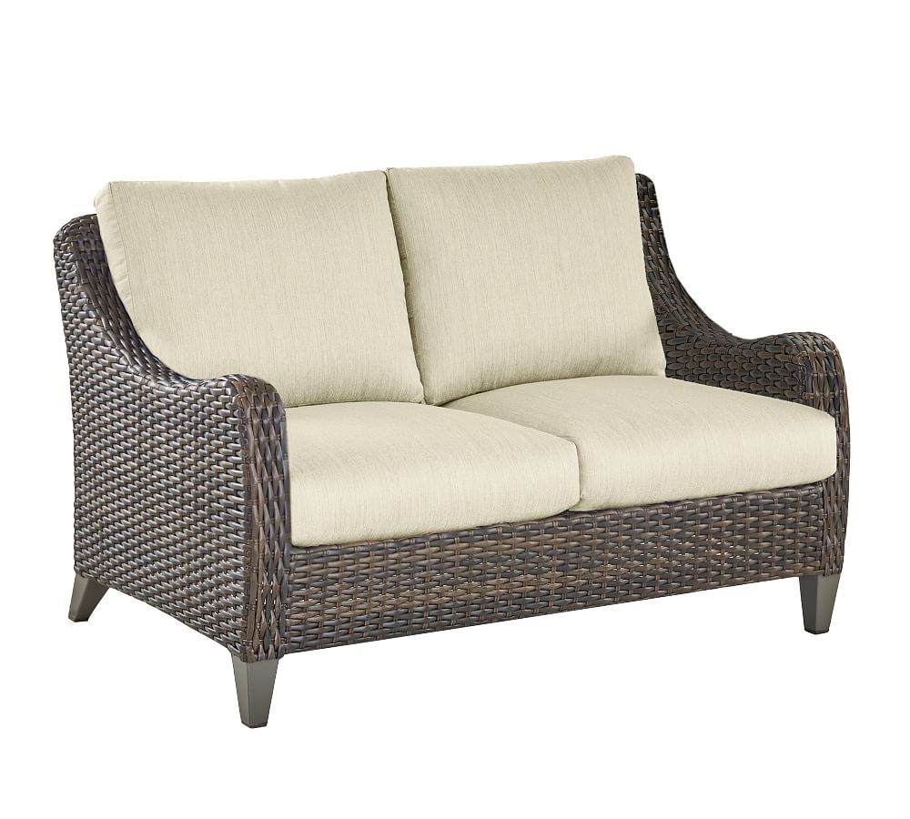 Abrego All-Weather Wicker Outdoor Loveseat | Pottery Barn