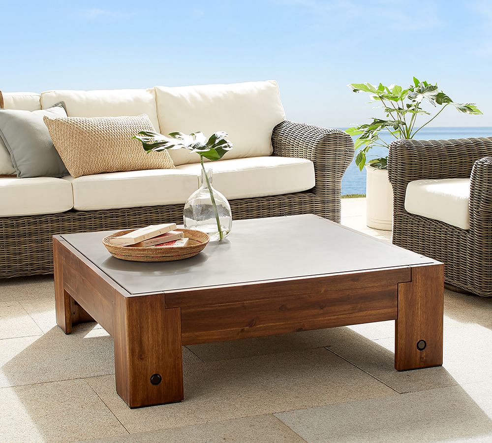 Abbott Concrete & FSC® Acacia Chunky Leg Coffee Table, Brown Pottery Barn
