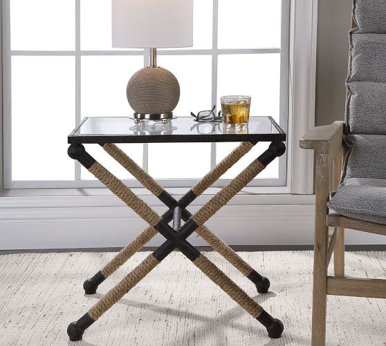 Rora Rectangular Metal & Glass Accent Table Pottery Barn