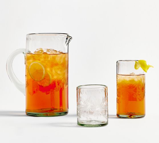 Etched Floral Recycled Glass Pitcher Pottery Barn