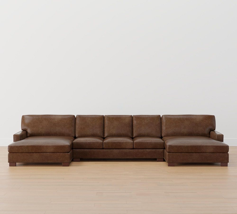 Turner Square Arm Leather UShaped Double Chaise Sectional with