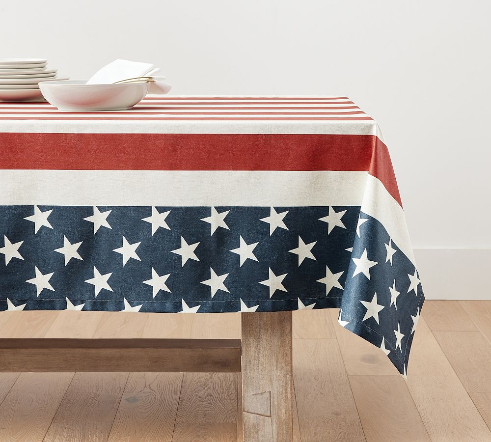 American Flag Oilcloth Outdoor Tablecloth | Pottery Barn