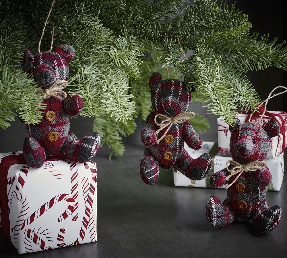 St Jude's Plaid Bear Ornament Pottery Barn