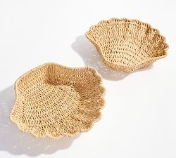 Shell Shaped Handwoven Rattan Bowls - Set Of 2