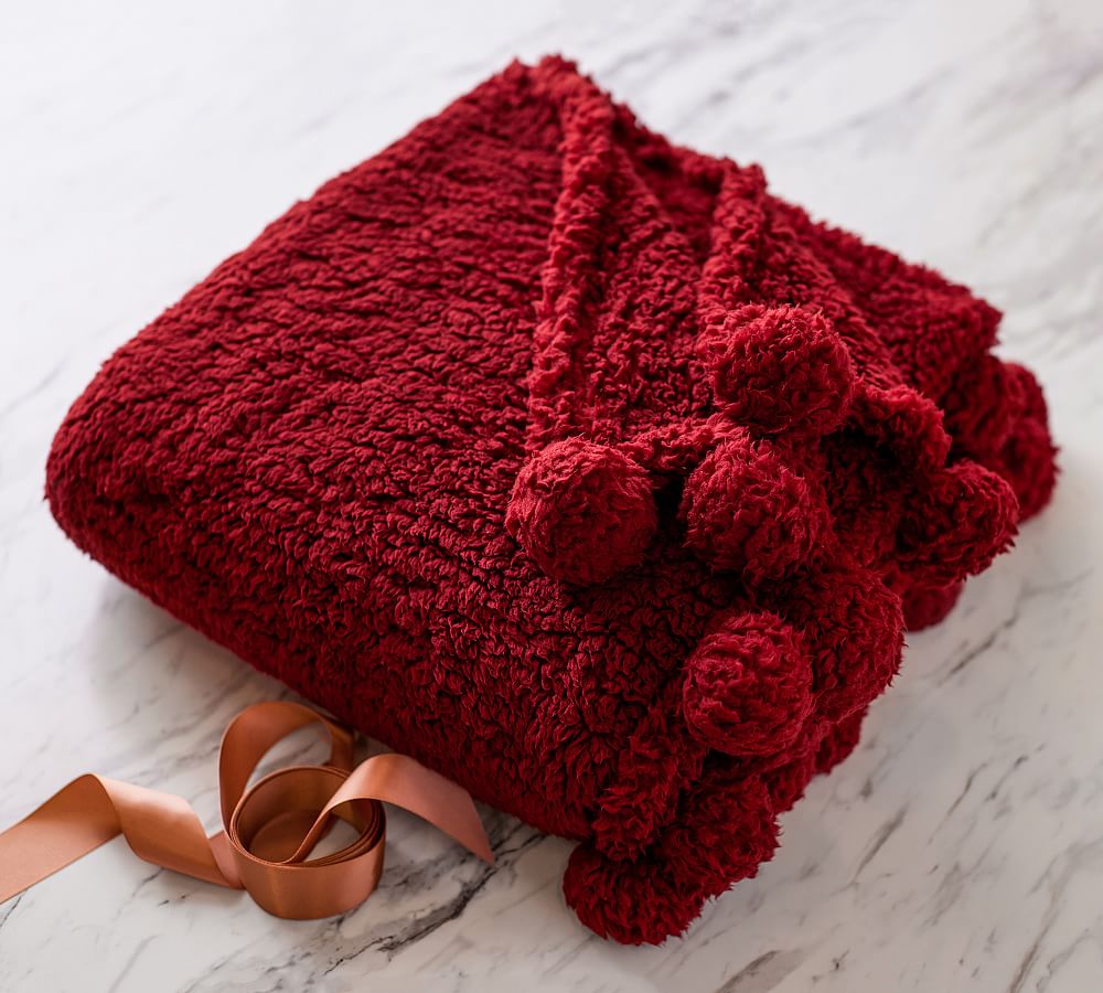 Cozy Pom Pom Sherpa Throw Blanket Pottery Barn