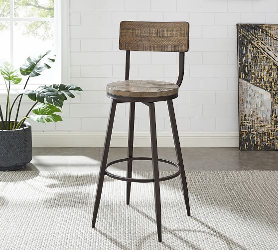 Arnold Reclaimed Wood Swivel Bar & Counter Stools | Pottery Barn