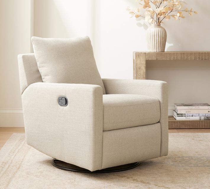 Ayden Square Arm Upholstered Swivel Recliner | Pottery Barn