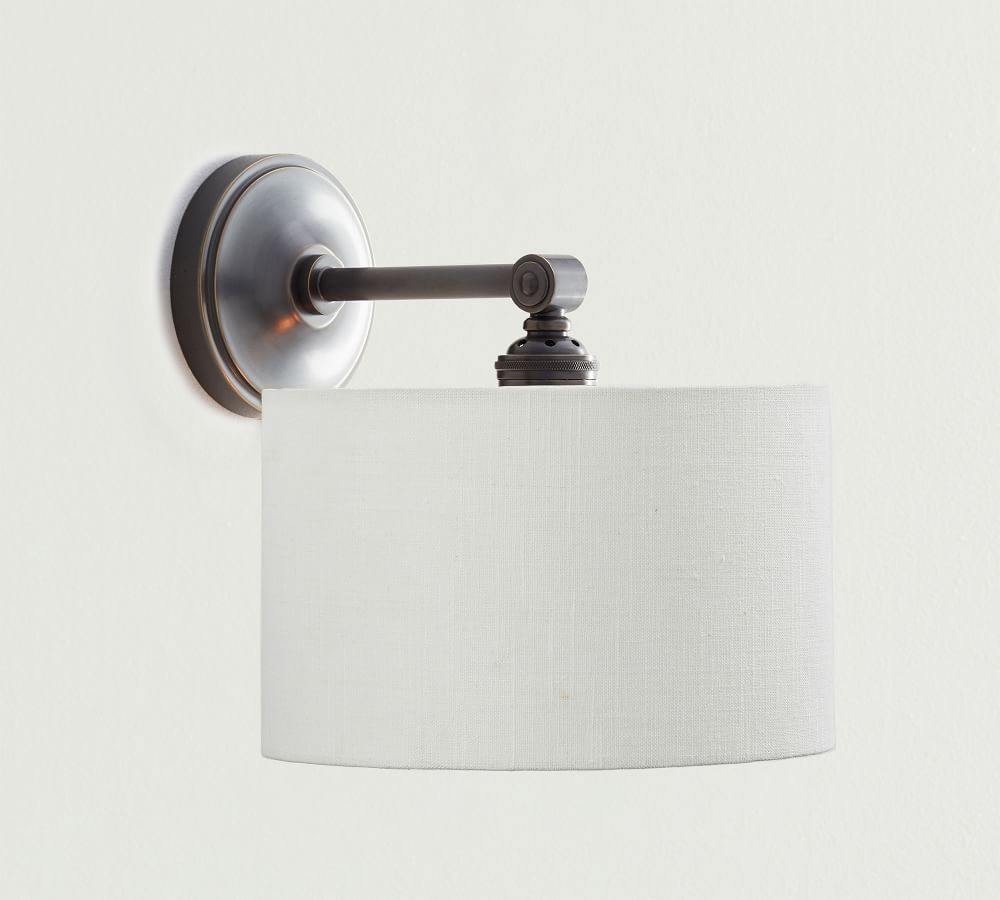 Straight Arm Linen Drum Shaded Sconce