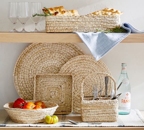 Wynne Coil Handwoven Abaca Flatware Caddy Pottery Barn