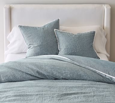 Belgian Flax Linen Contrast Flange Duvet Cover | Pottery Barn