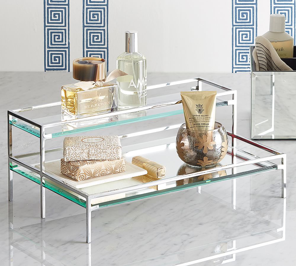 Mirrored Glass Tiered Makeup Tray Pottery Barn