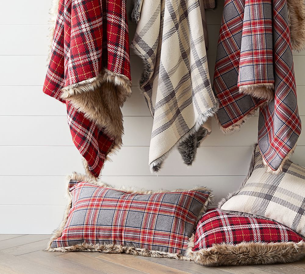 Nottingham Plaid w/ Faux Fur Back Decorative Pillow Cover Pottery Barn