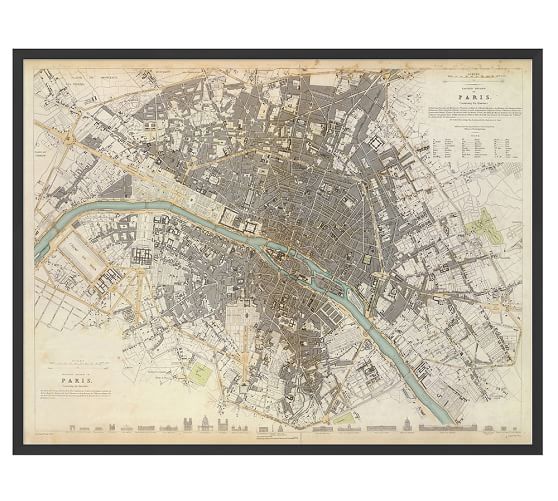 Vintage Inspired Paris Map Framed Print 