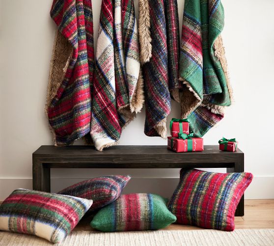 Stewart Plaid Faux Fur Back Throw Blanket | Pottery Barn