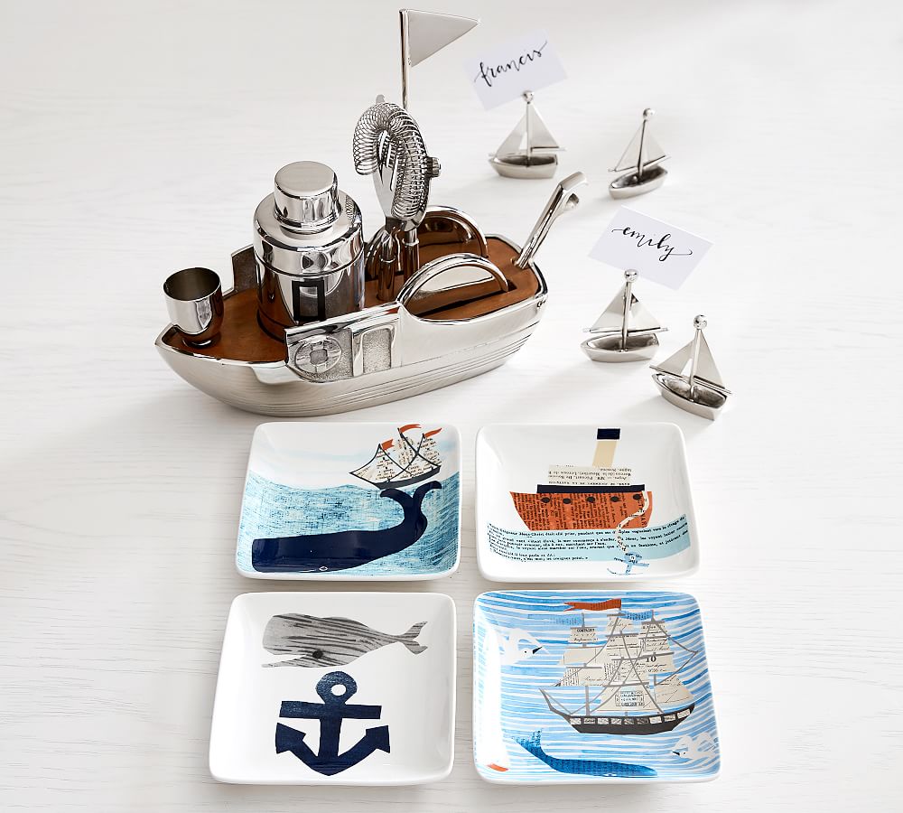 Denise Fiedler Nautical Appetizer Plates, Set of 4 Assorted Pottery