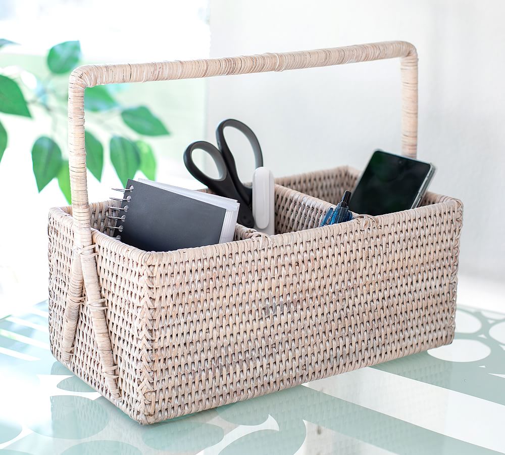 Tava Handwoven Rattan Rectangular Flatware Caddy Pottery Barn