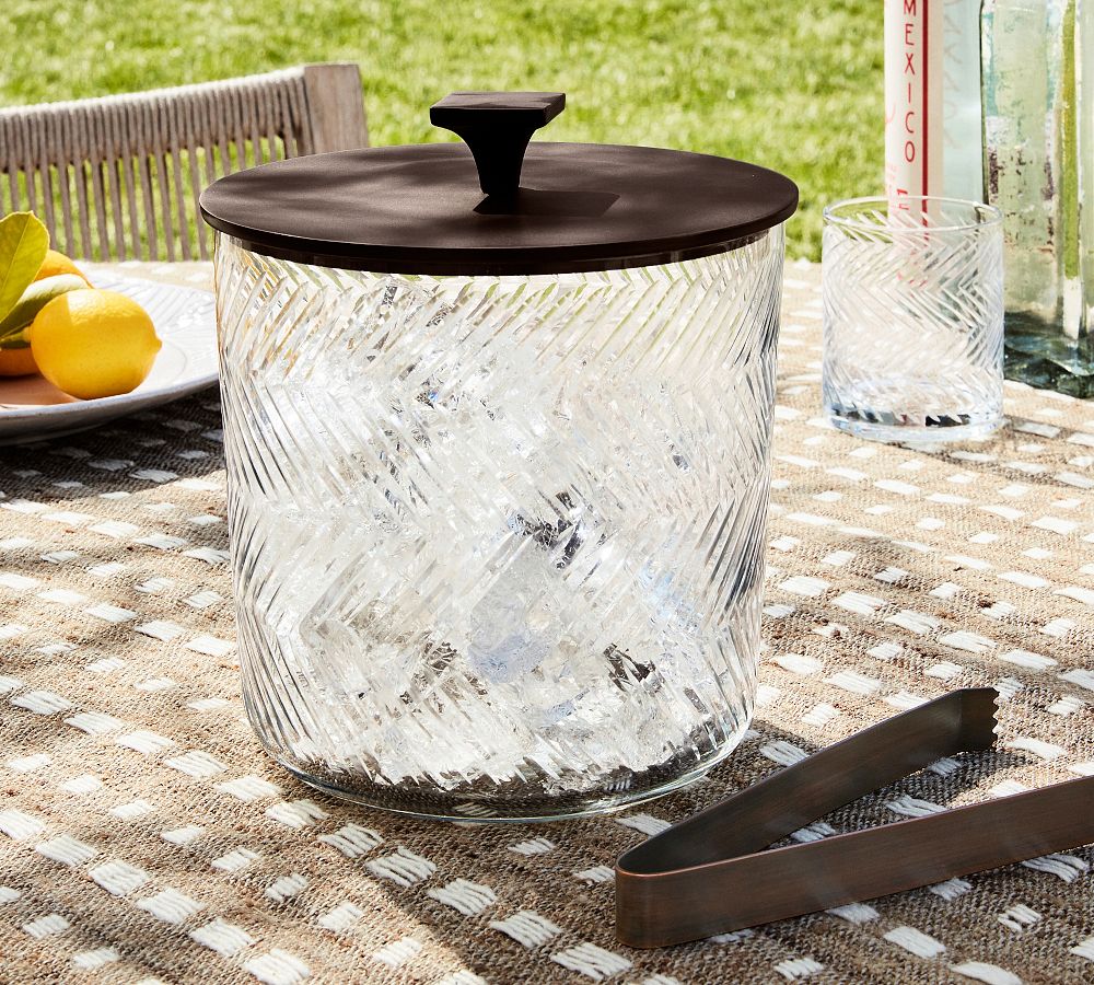 Sweet July Herringbone Handcrafted Glass Ice Bucket & Tongs Pottery Barn