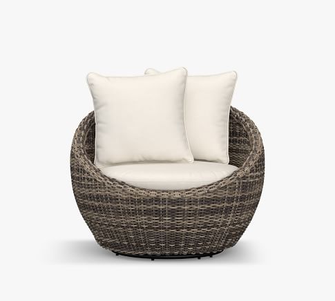 Torrey All-Weather Wicker Papasan Swivel Chair with Cushion, Charcoal Gray