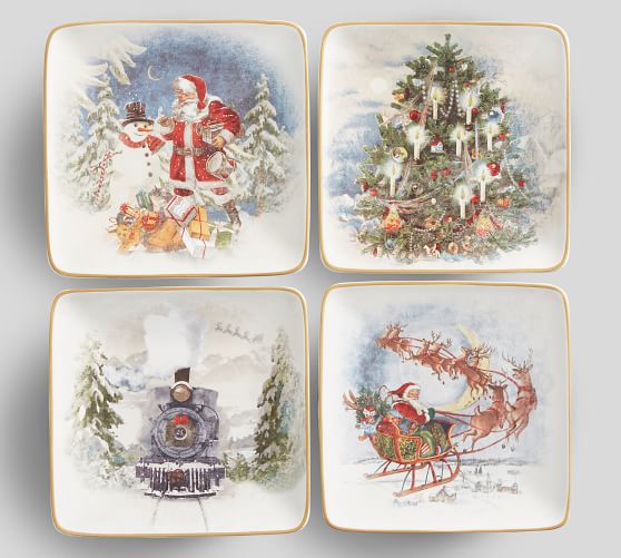 Nostalgic Christmas Appetizer Plates, Set of 4 Assorted Pottery Barn