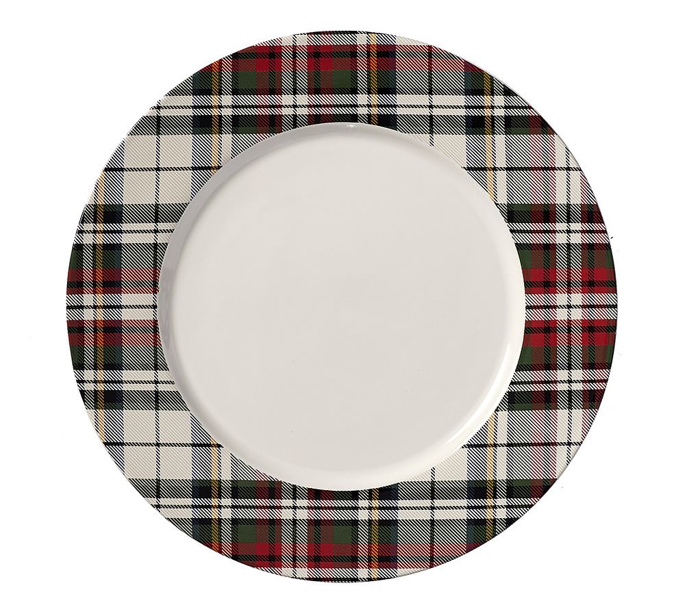 Denver Plaid Rim Stoneware Dinner Plates Set of 4 Pottery Barn
