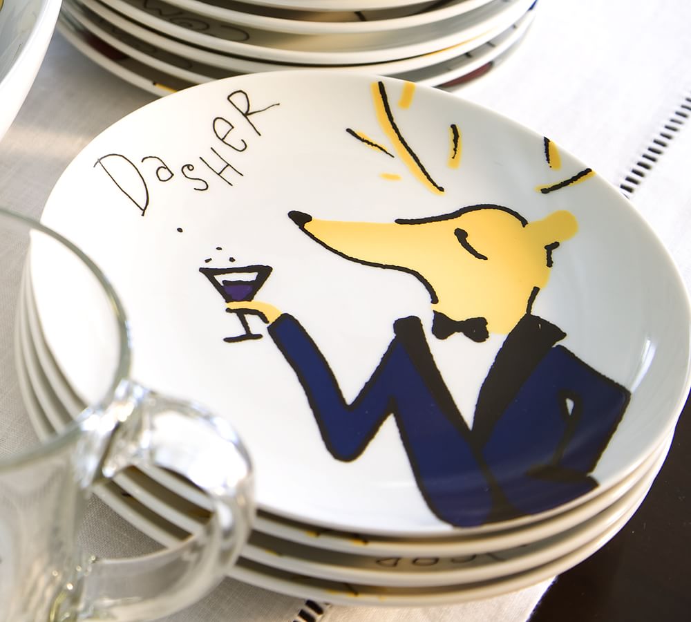 Santa's Reindeer Appetizer Plates, Set of 4 Assorted Pottery Barn