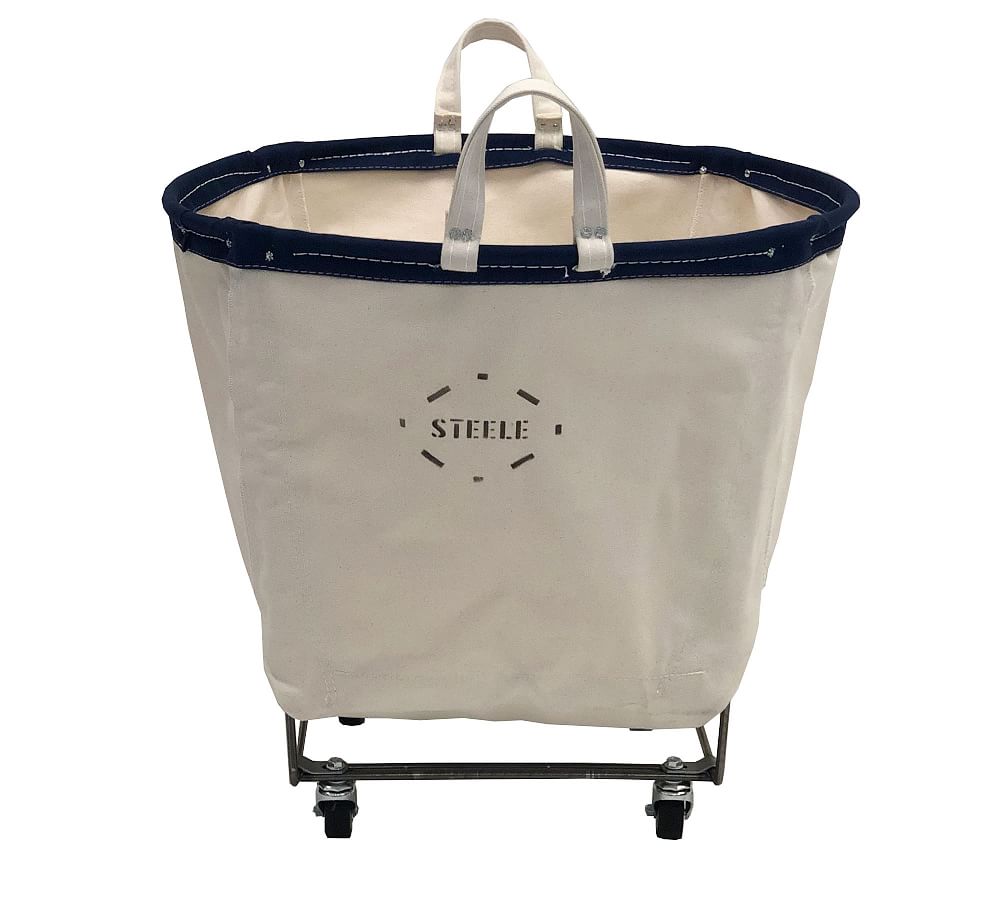 Medium Round Canvas Steel Basket with Wheels Pottery Barn