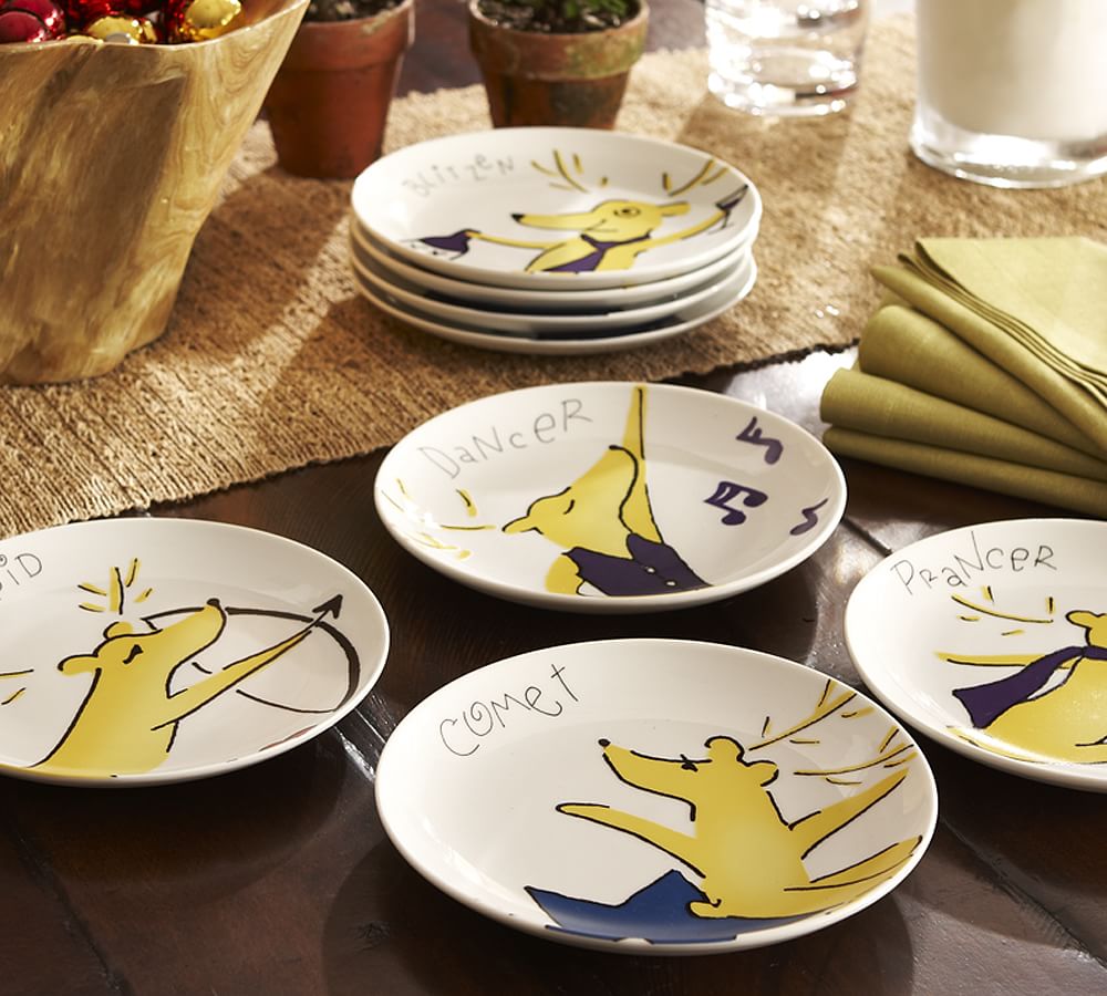 Santa's Reindeer Appetizer Plates, Set of 4 Assorted Pottery Barn