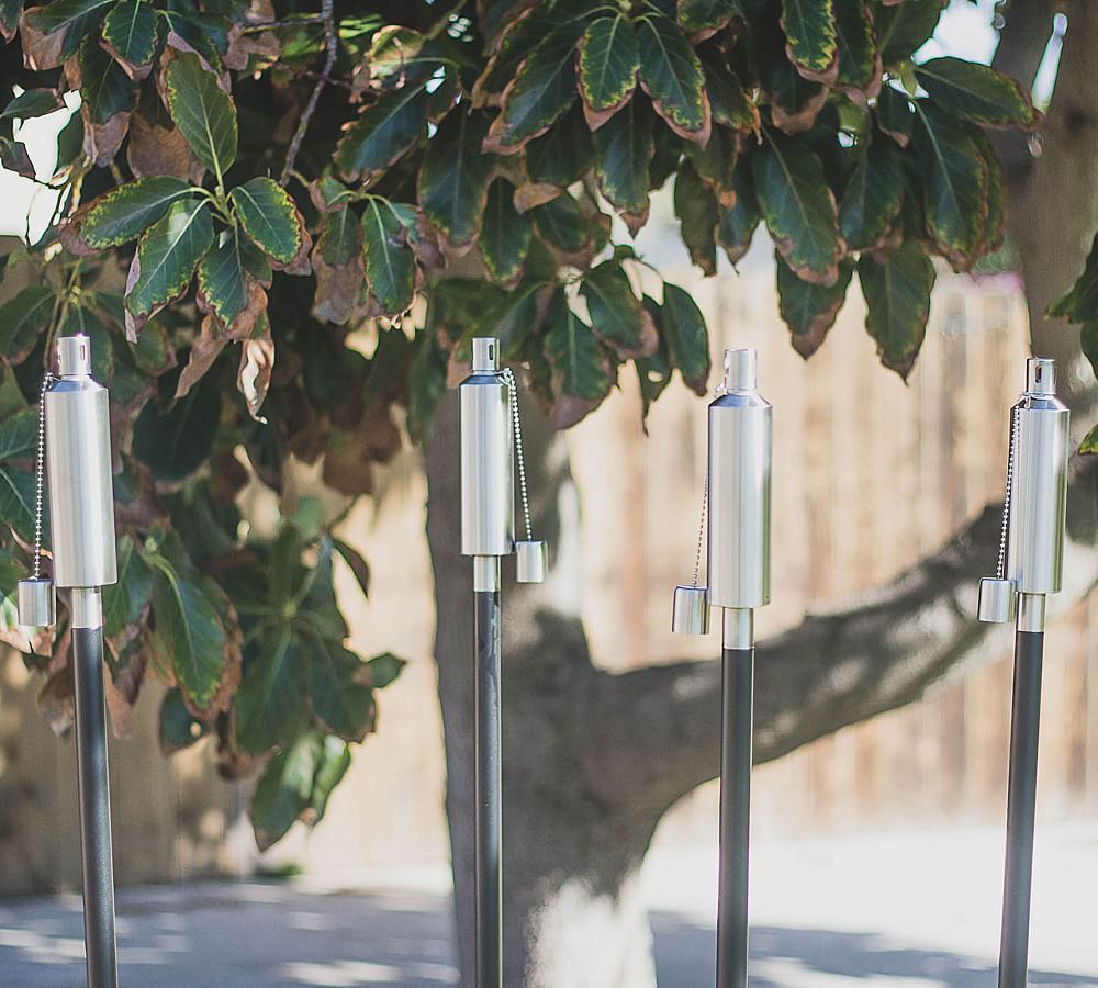 Stainless Steel Cylinder Garden Torches - Set of 4