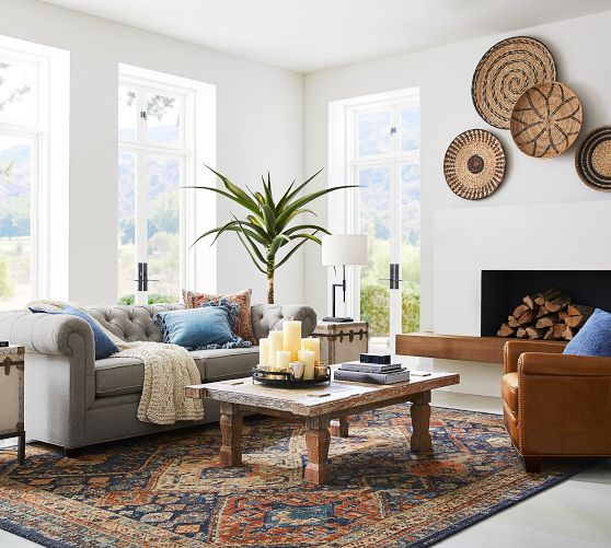 Blue Multi Mahalia Printed Rug Patterned Rugs Pottery Barn