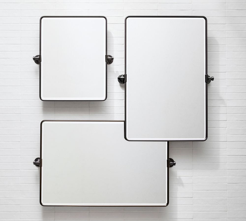 Matte Black Vintage Rounded Rectangle Pivot Mirror, 27x35", Contract