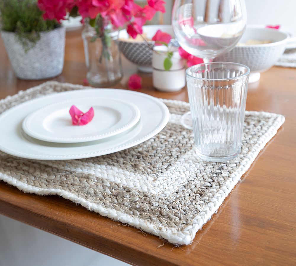TwoToned Striped HandBraided Jute Placemats Set of 4 Pottery Barn