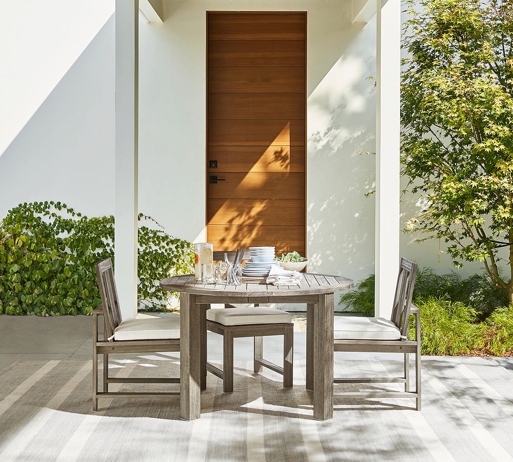 Indio FSC® Eucalyptus Round Extending Outdoor Dining Table Pottery Barn