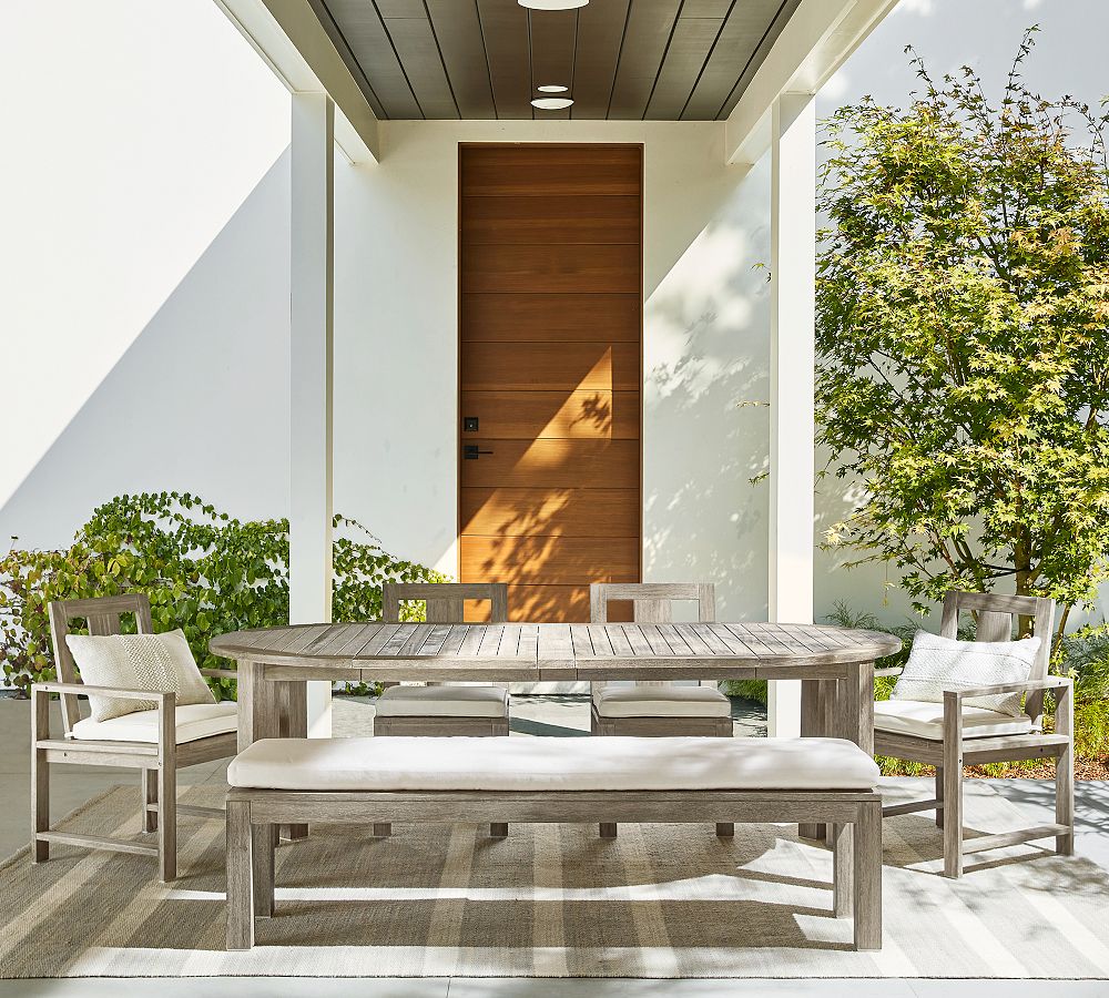 Indio FSC® Eucalyptus Round Extending Outdoor Dining Table Pottery Barn